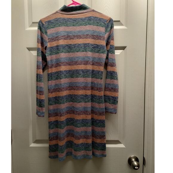 American Eagle Women Size Medium Multicolor Muted Striped Long Sleeve Mini Dress - Picture 3 of 5